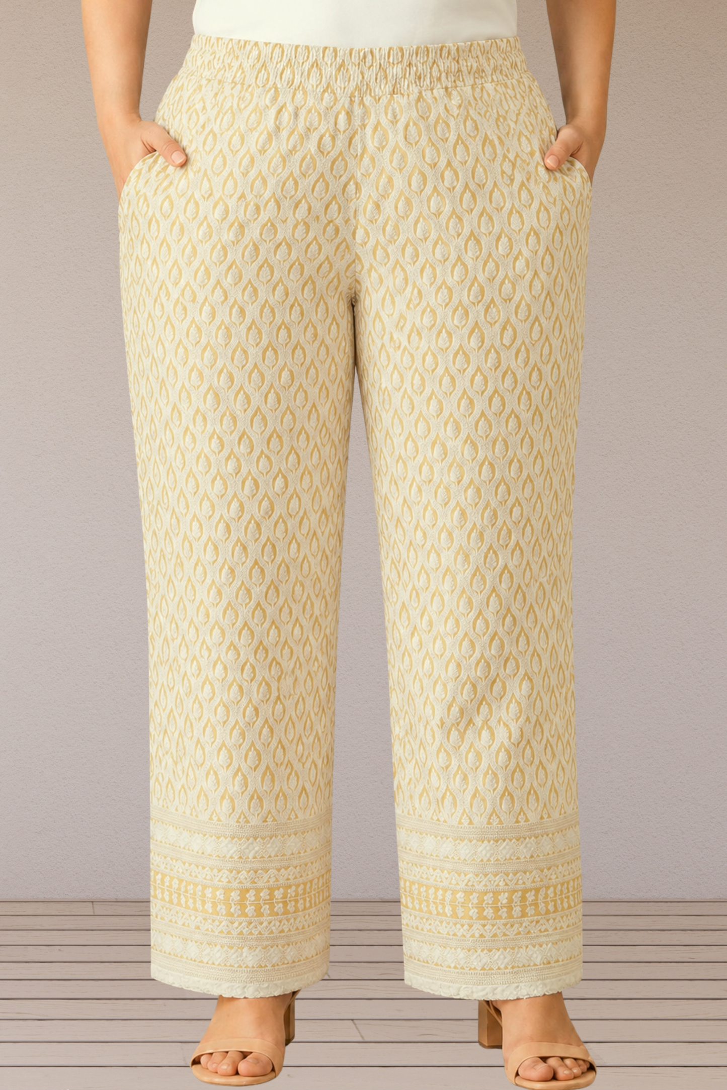 Vanilla Chikankari Cotton Pant Palazzo