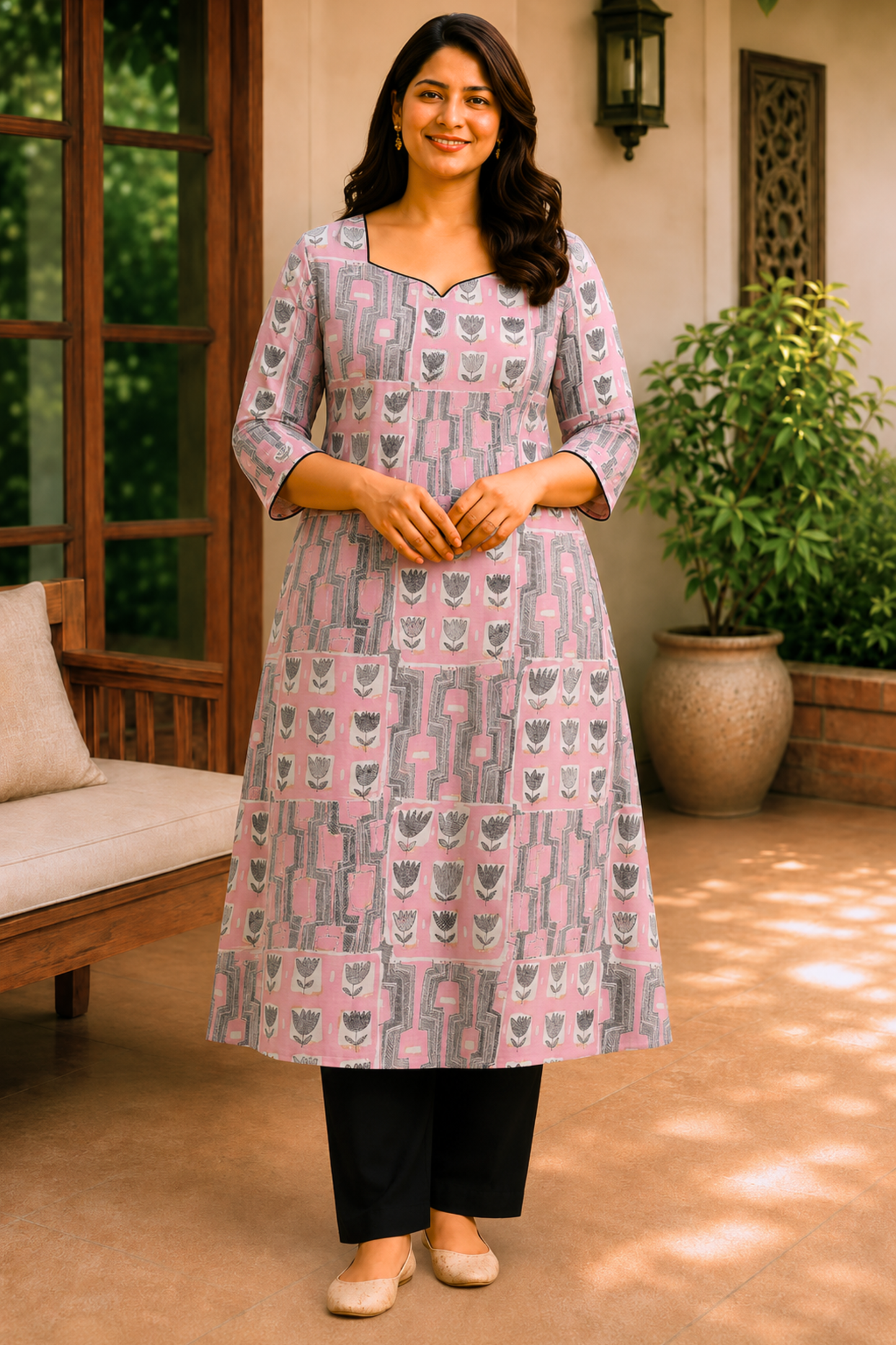 Blush Meadow Printed A-Line Kurta