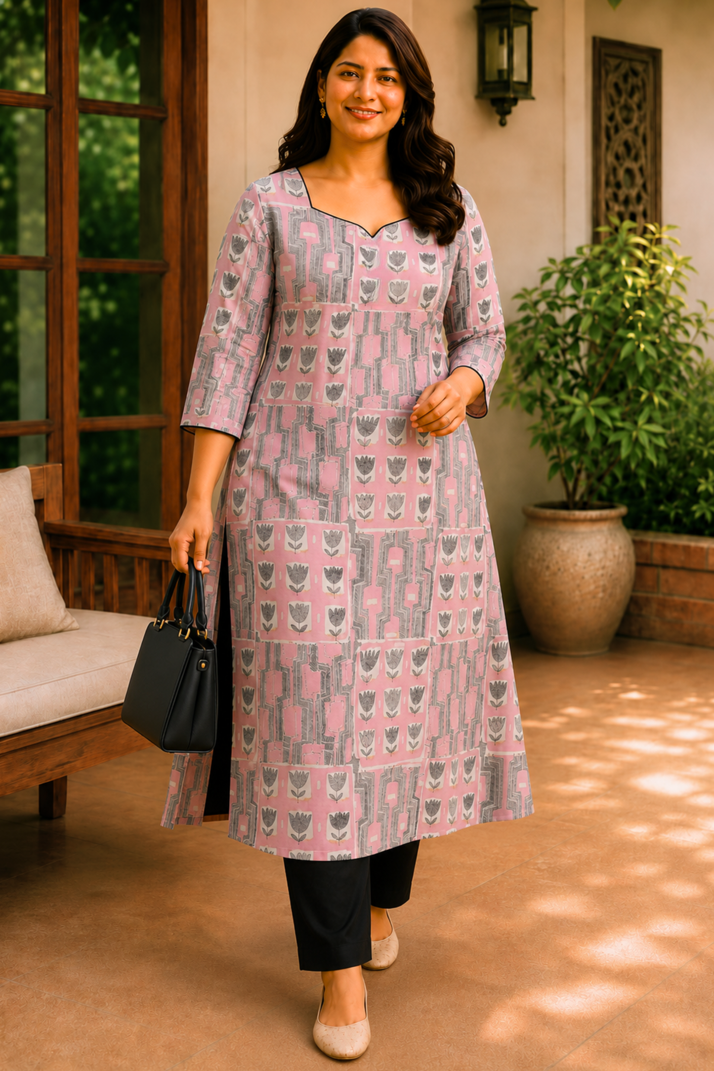 Blush Meadow Printed A-Line Kurta