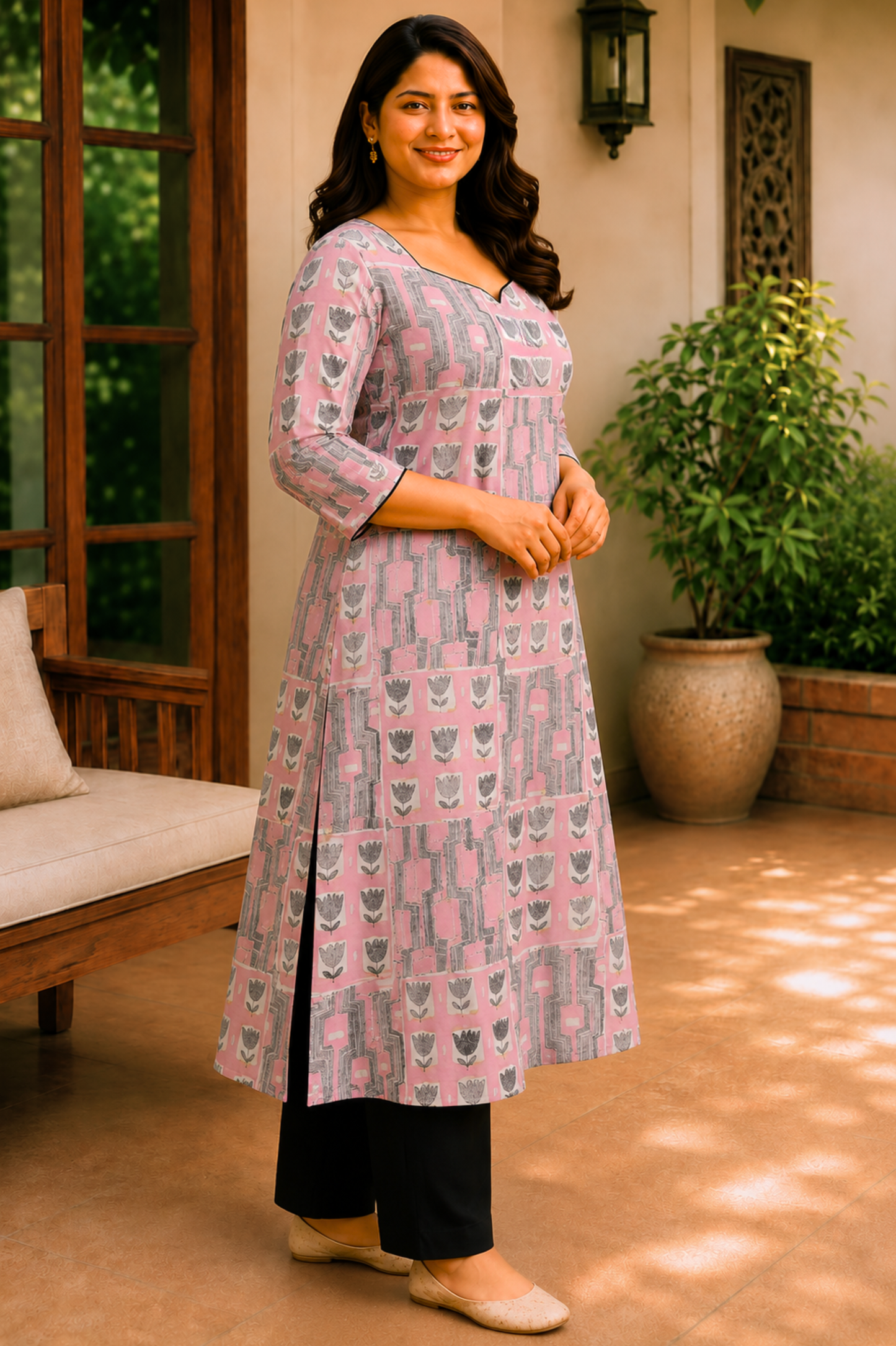 Blush Meadow Printed A-Line Kurta