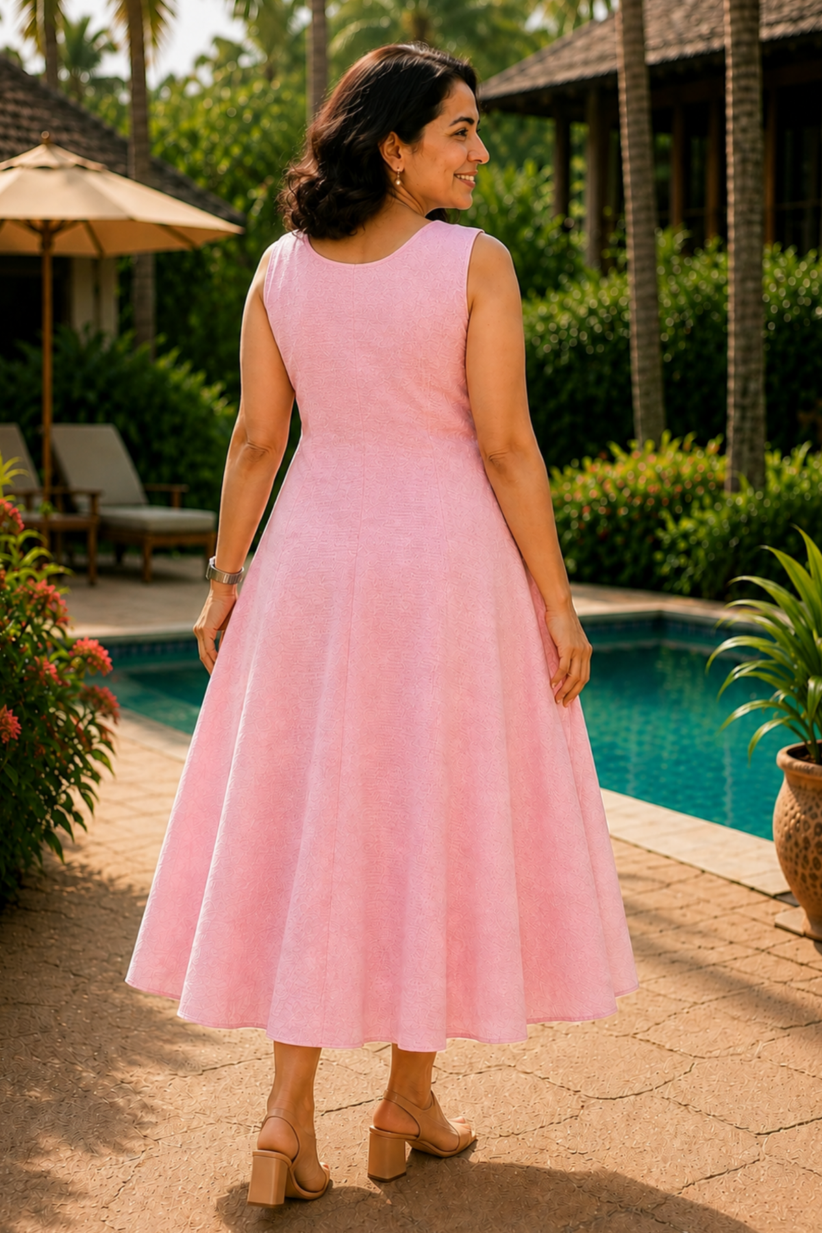 Cloud Pink Textured Dress With Pockets