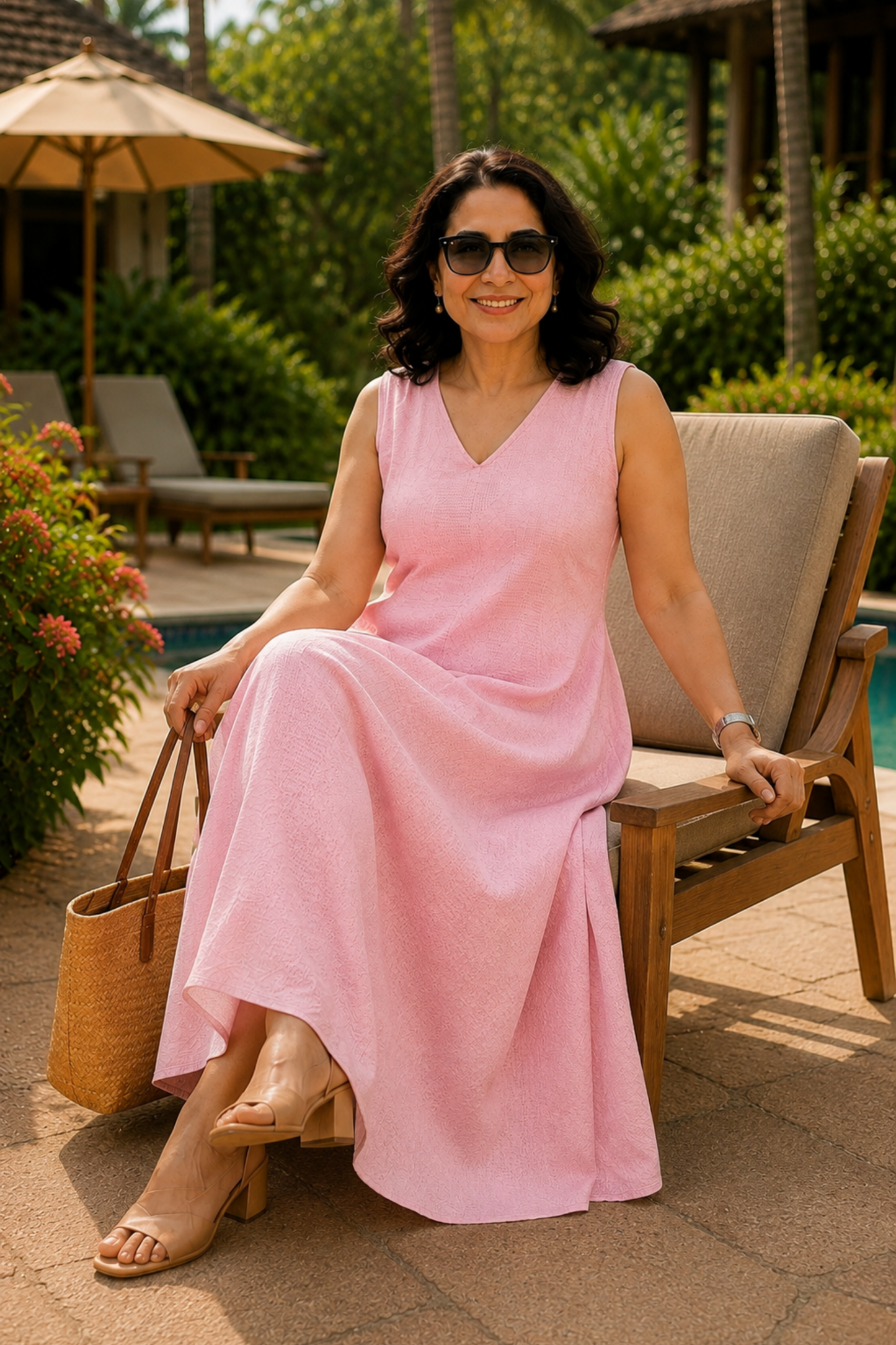 Cloud Pink Textured Dress With Pockets