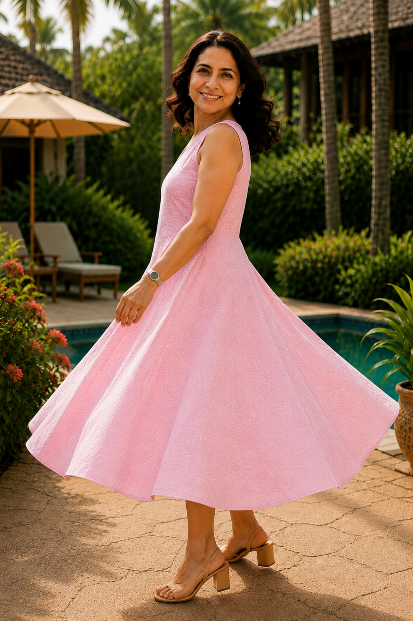 Cloud Pink Textured Dress With Pockets