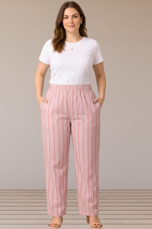 Blush Stripe Printed Cotton Pants