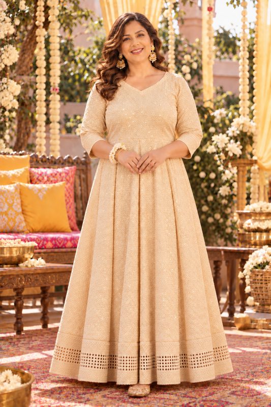 Blush Beige Sequined Fancy Dress