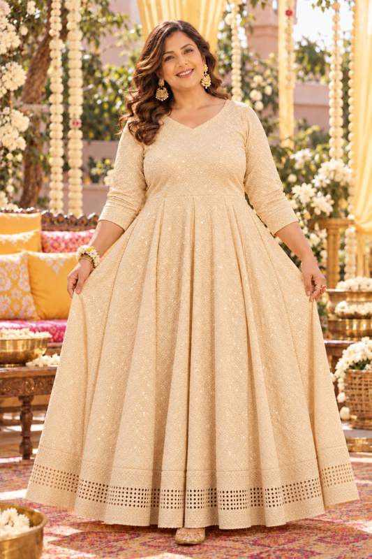 Blush Beige Sequined Fancy Dress