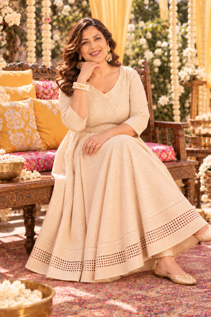 Blush Beige Sequined Fancy Dress