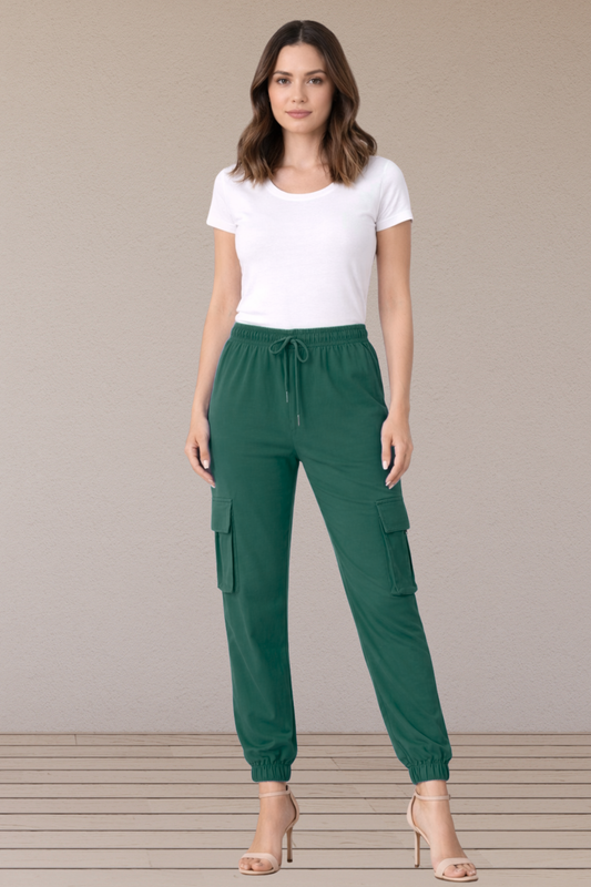 Bottle Green Cotton Cargo Pants