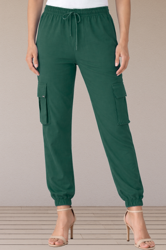 Bottle Green Cotton Cargo Pants