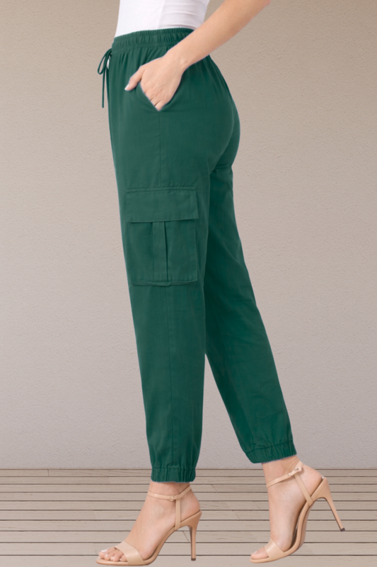Bottle Green Cotton Cargo Pants