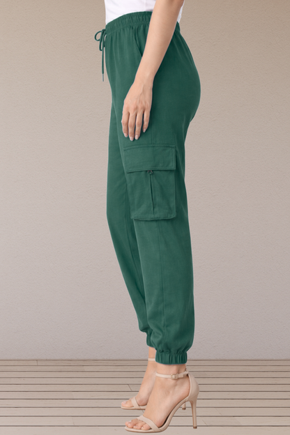 Bottle Green Cotton Cargo Pants