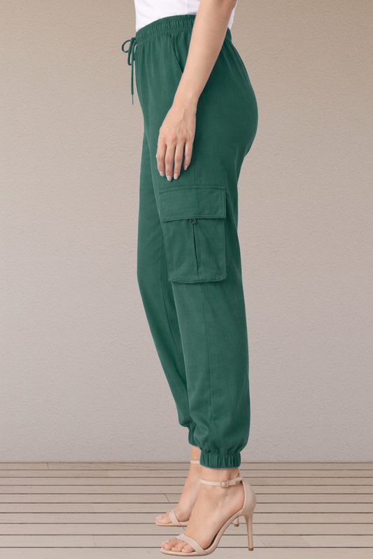 Bottle Green Cotton Cargo Pants