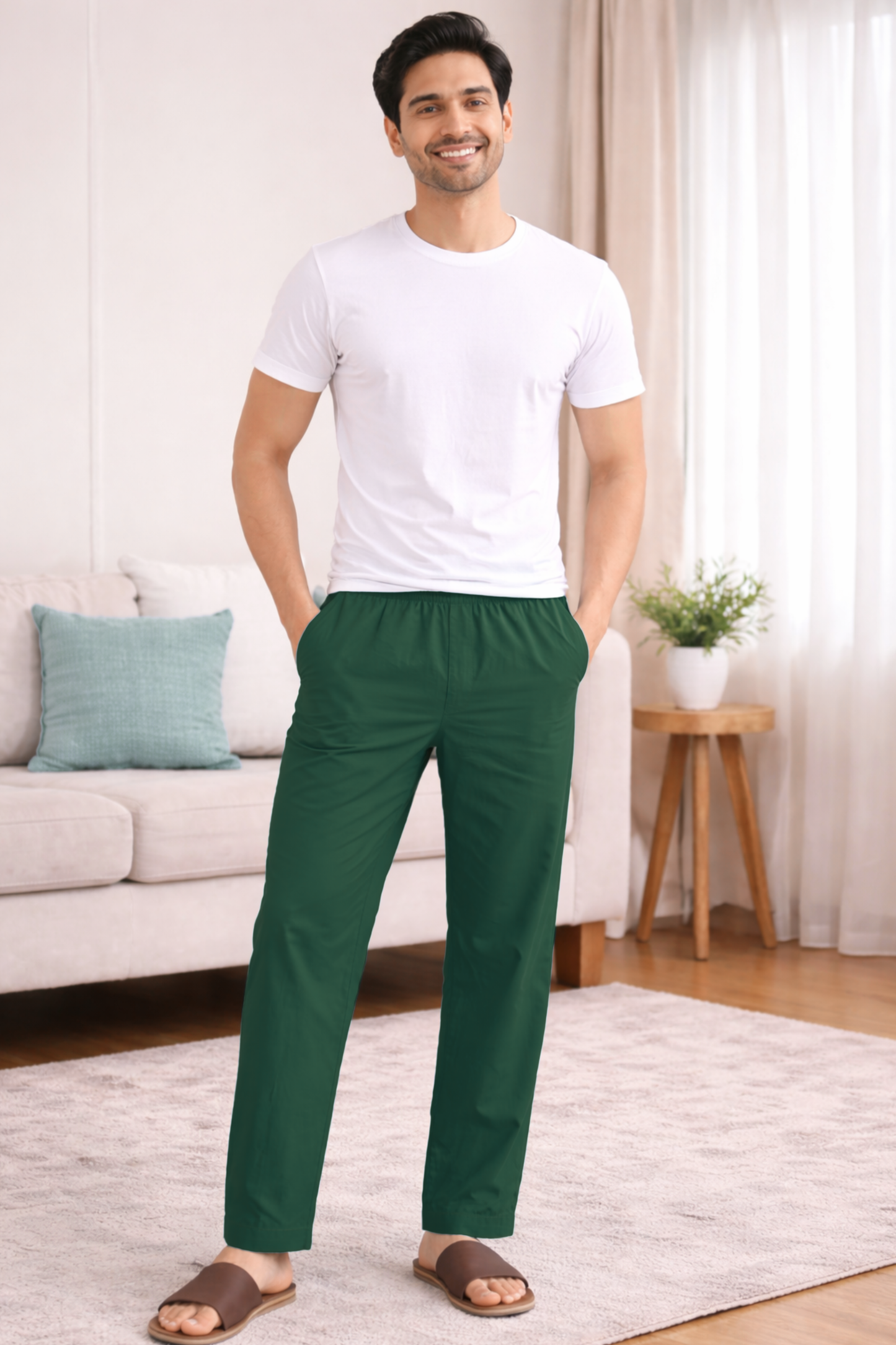 Bottle Green Cotton Pant Pajama