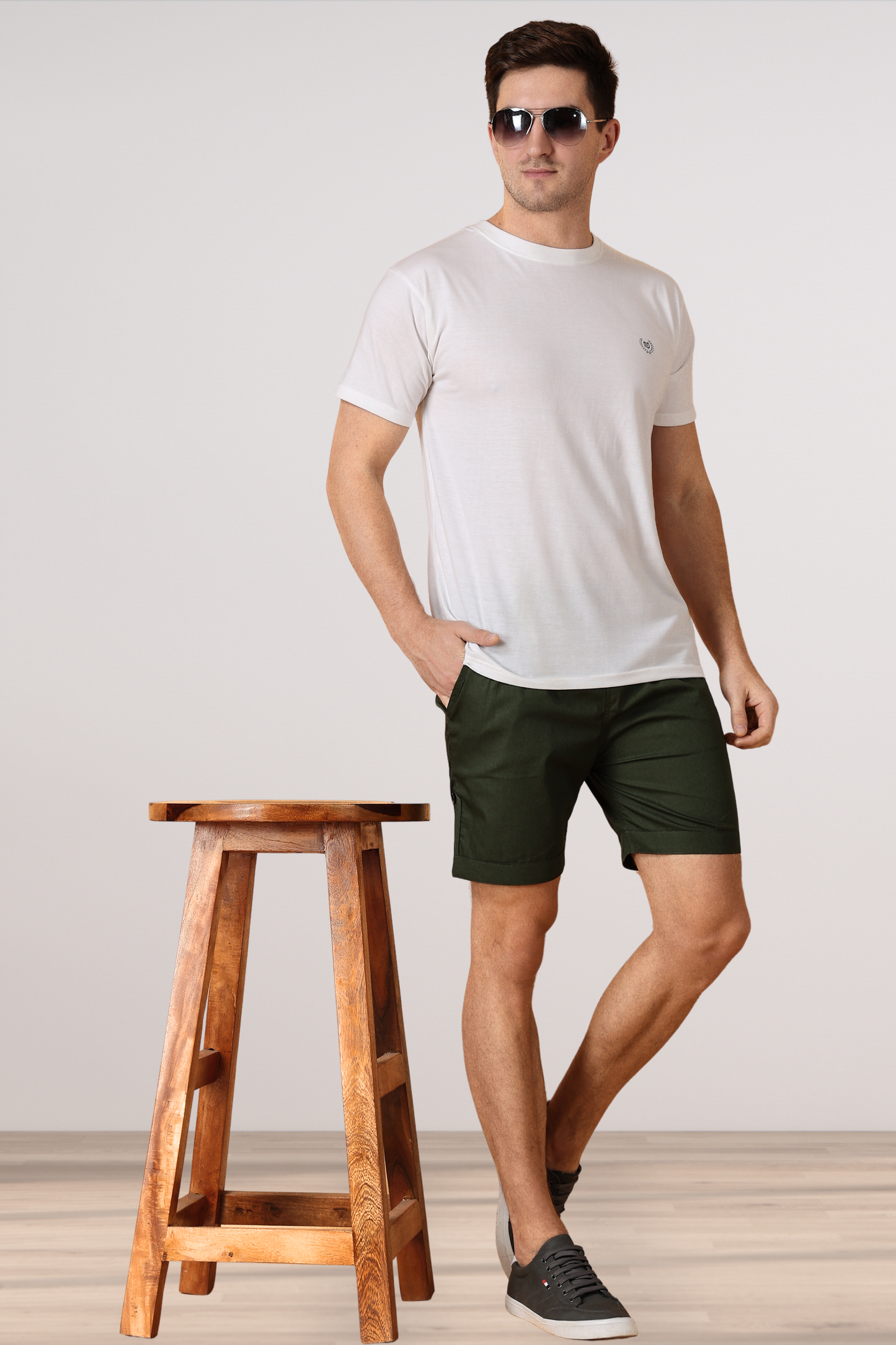 Bottle Green Cotton Shorts