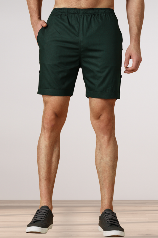 Bottle Green Cotton Shorts