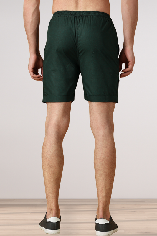 Bottle Green Cotton Shorts