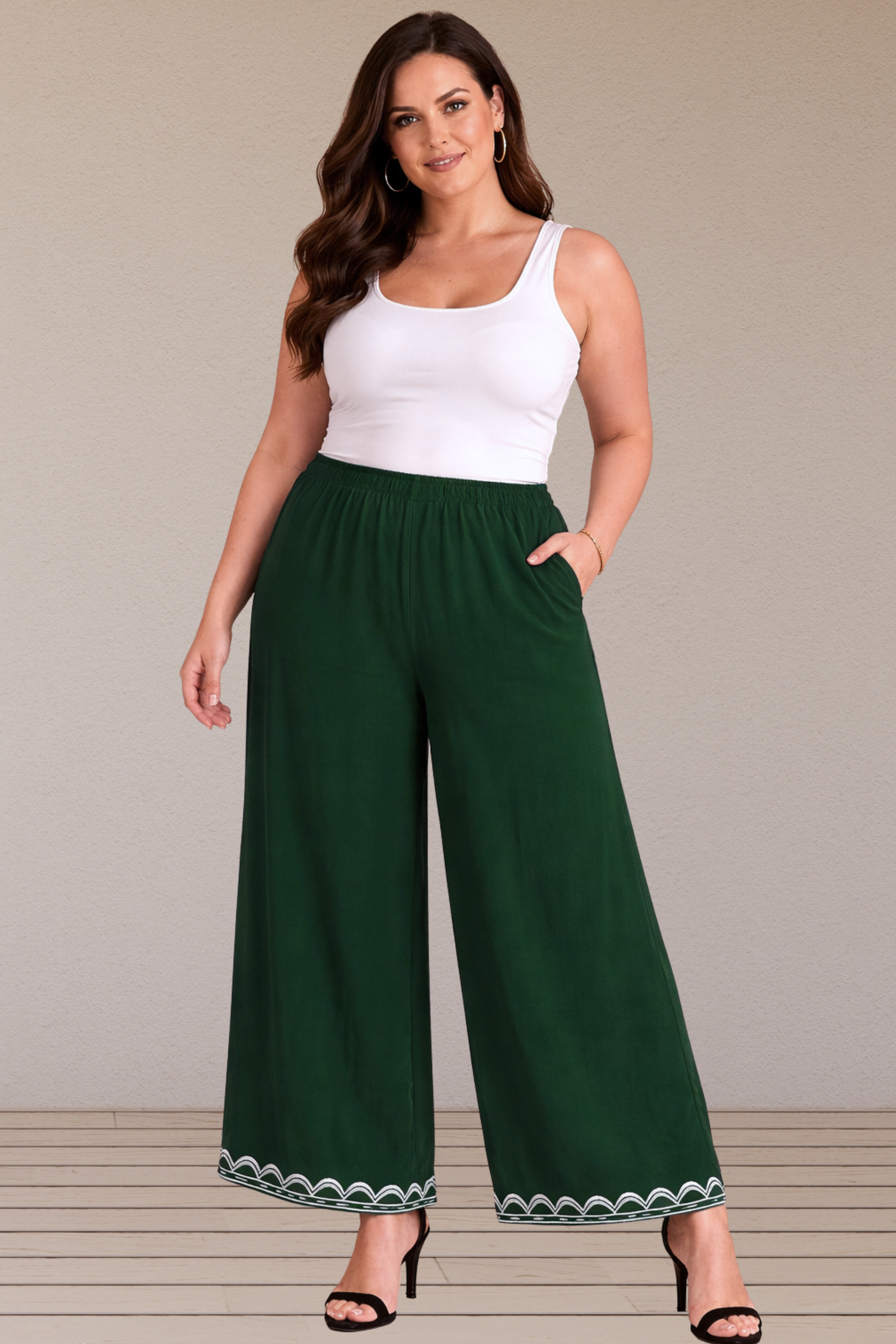 Bottle Green Detailed Rayon Palazzo