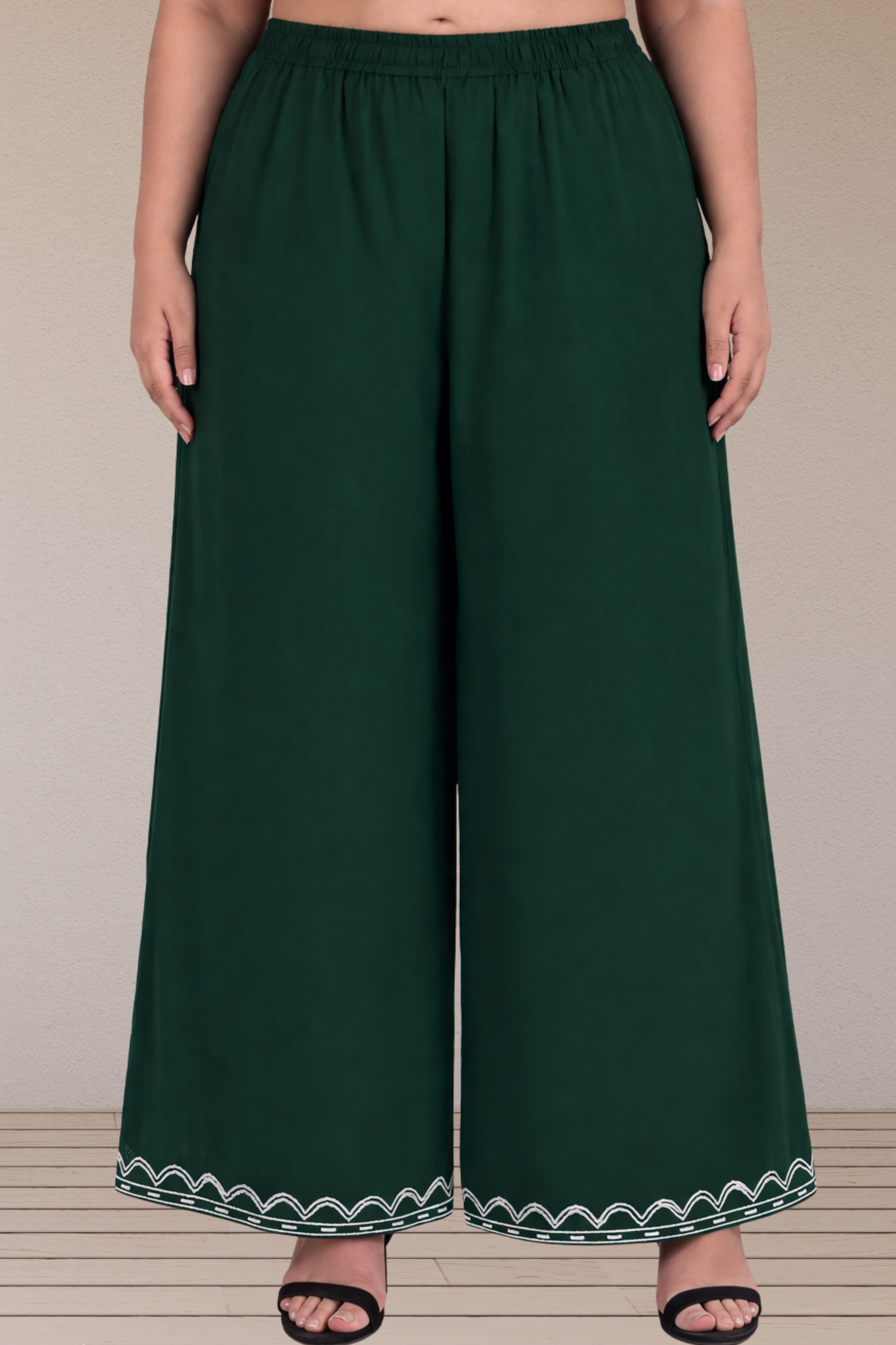 Bottle Green Detailed Rayon Palazzo