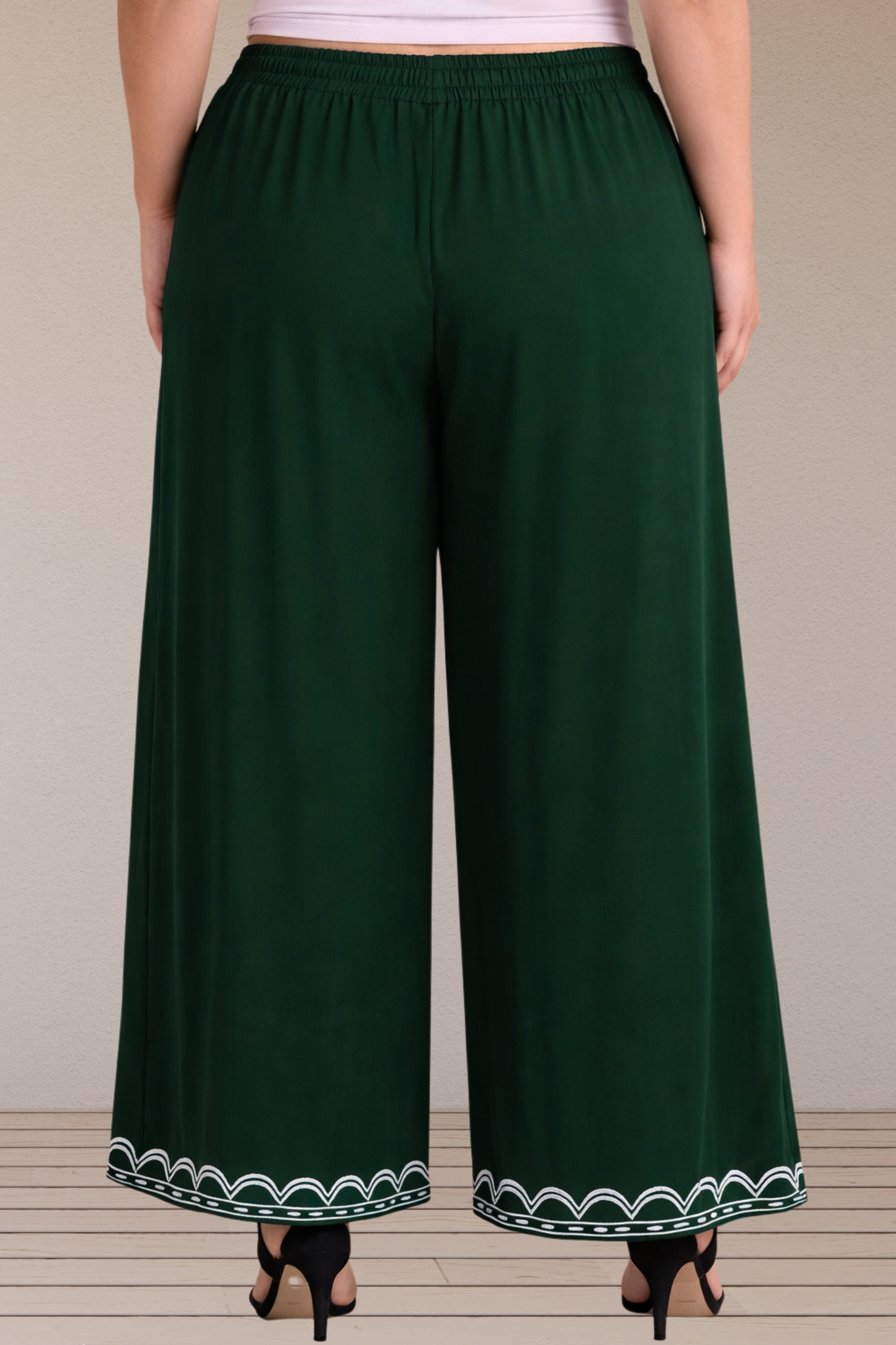 Bottle Green Detailed Rayon Palazzo