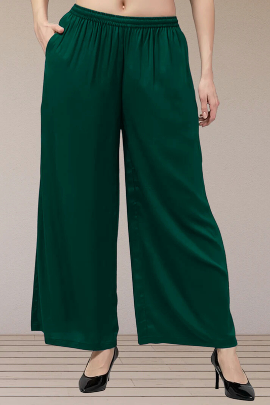 Bottle Green Flared Palazzo Pant