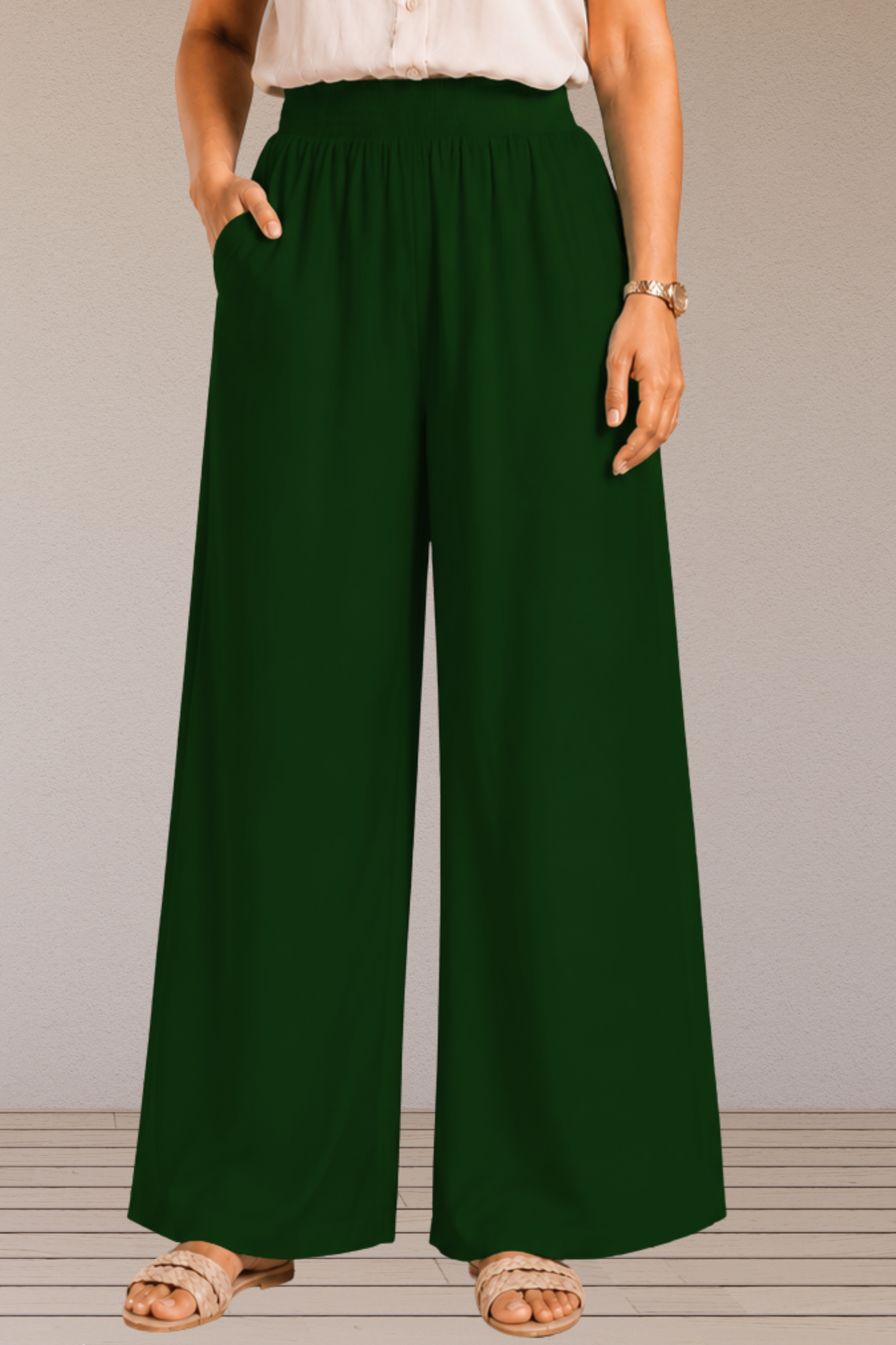 Bottle Green Flared Palazzo Pant
