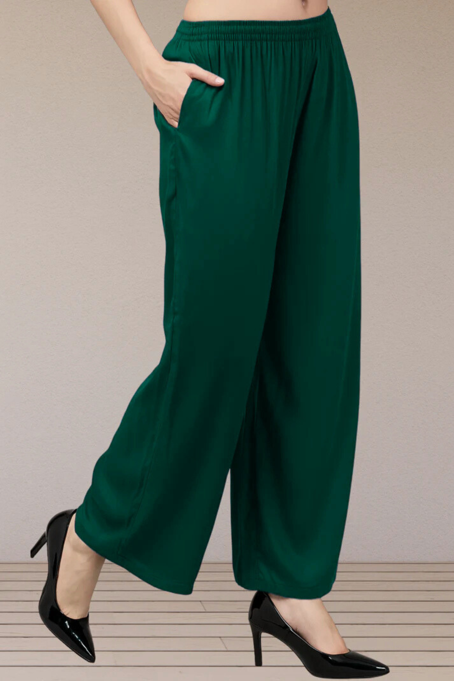 Bottle Green Flared Palazzo Pant