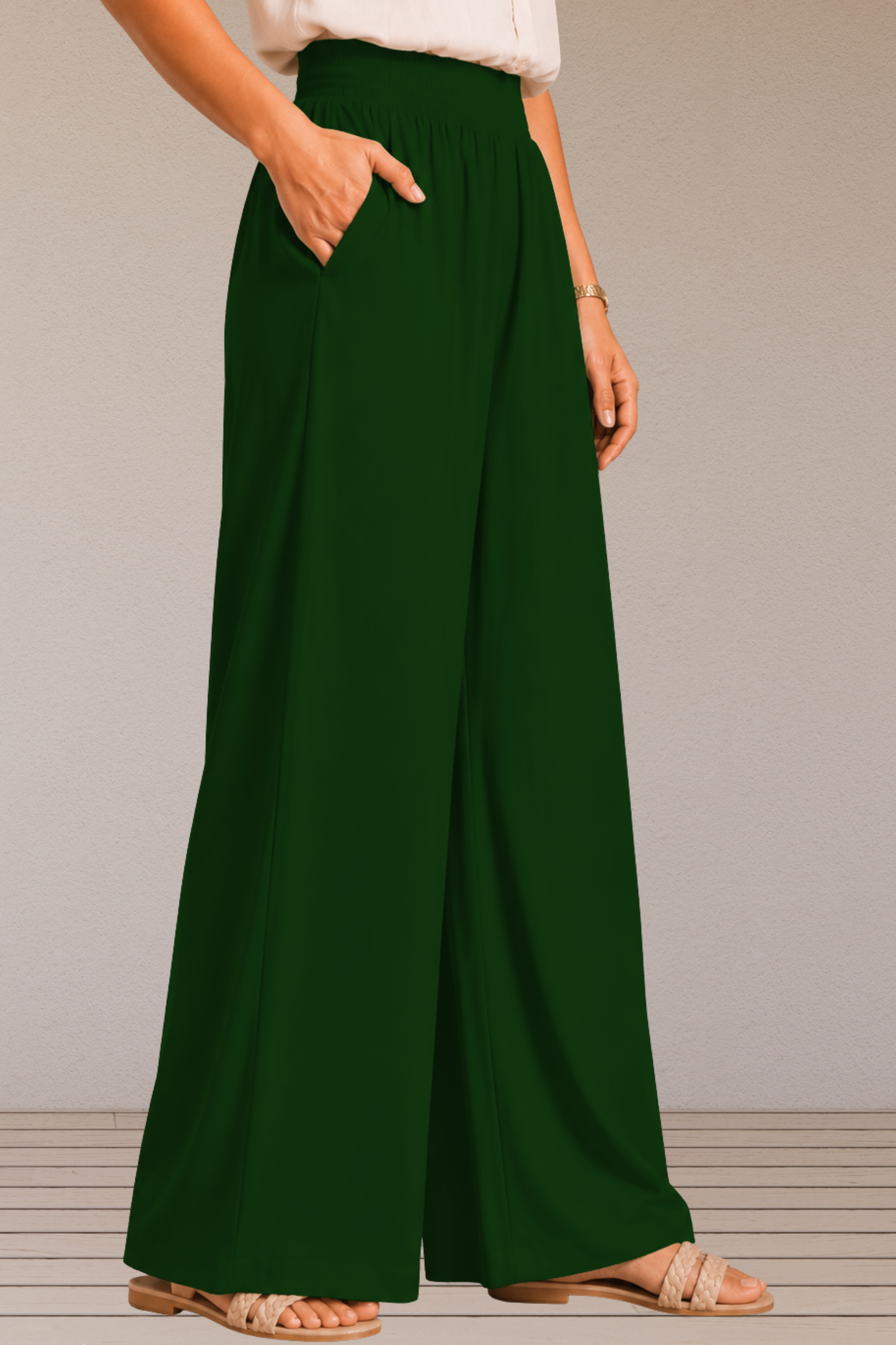 Bottle Green Flared Palazzo Pant