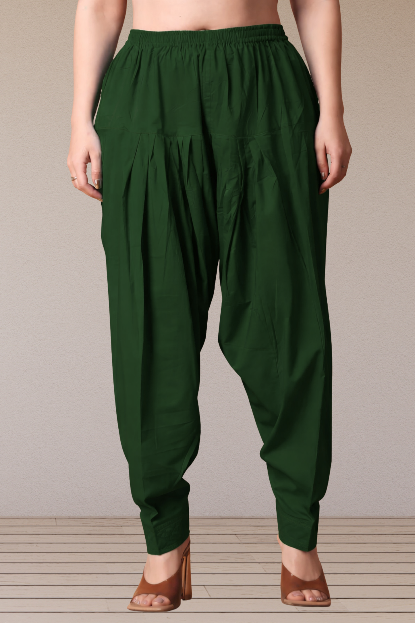 Bottle Green Pleated Cotton Salwar