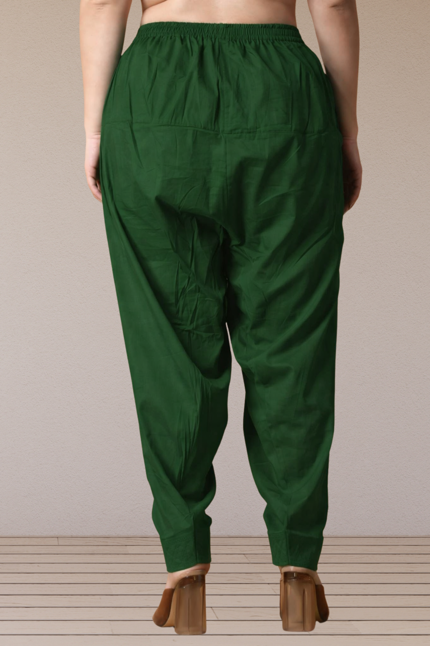 Bottle Green Pleated Cotton Salwar