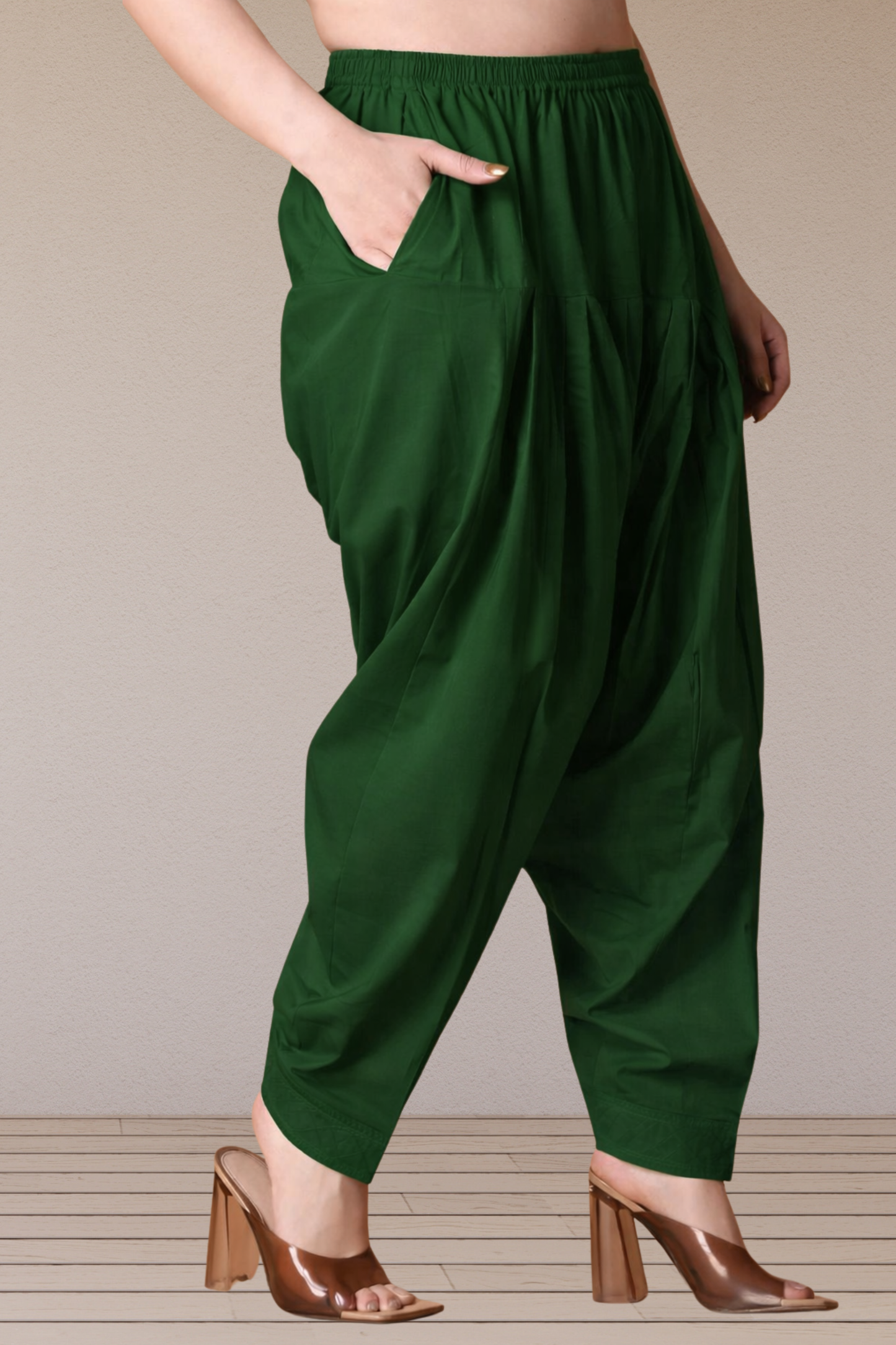 Bottle Green Pleated Cotton Salwar