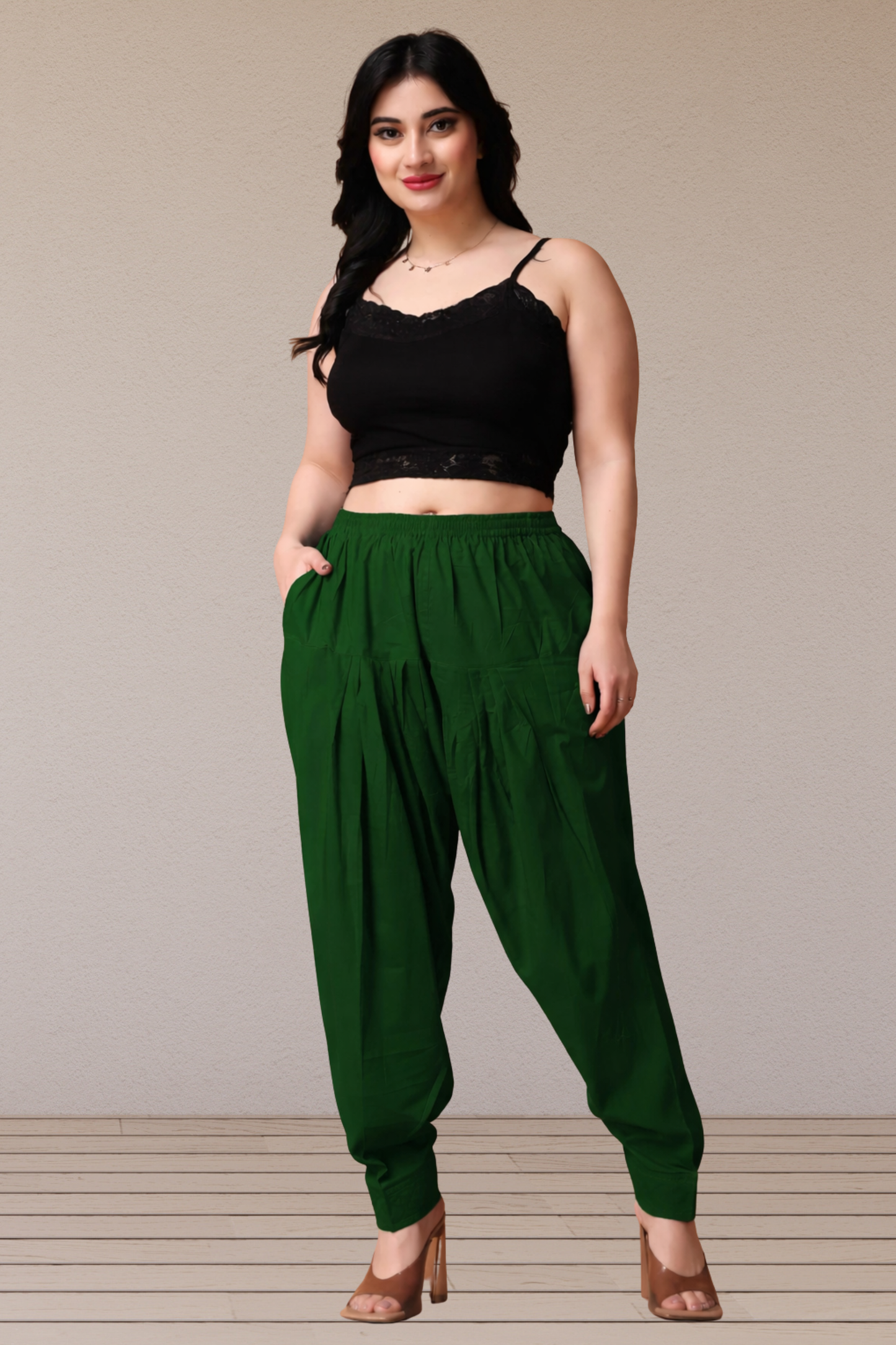 Bottle Green Pleated Cotton Salwar