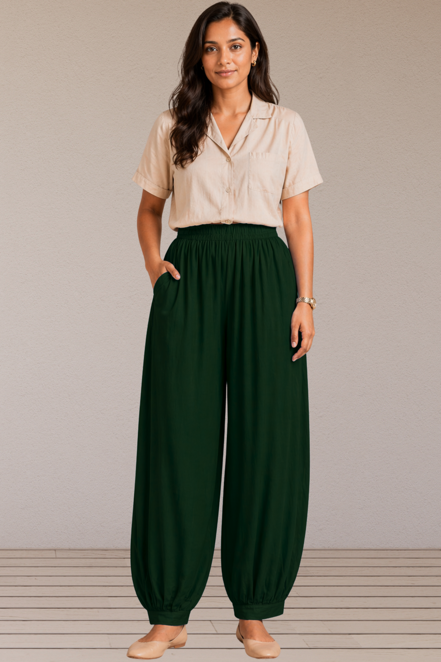 Bottle Green Rayon Afghani Pants