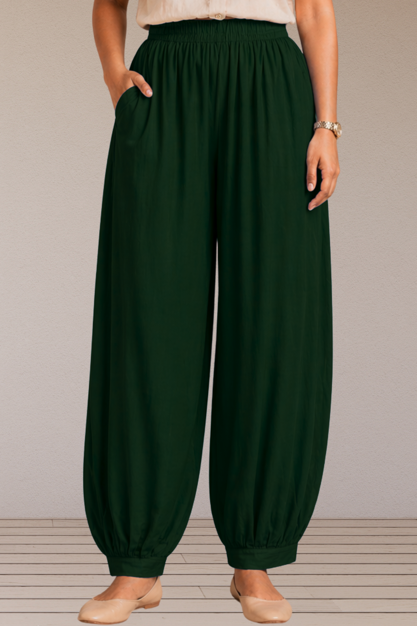 Bottle Green Rayon Afghani Pants