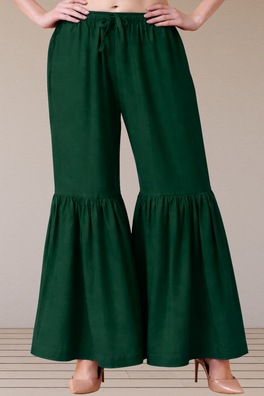 Bottle Green Rayon Frilled Sharara