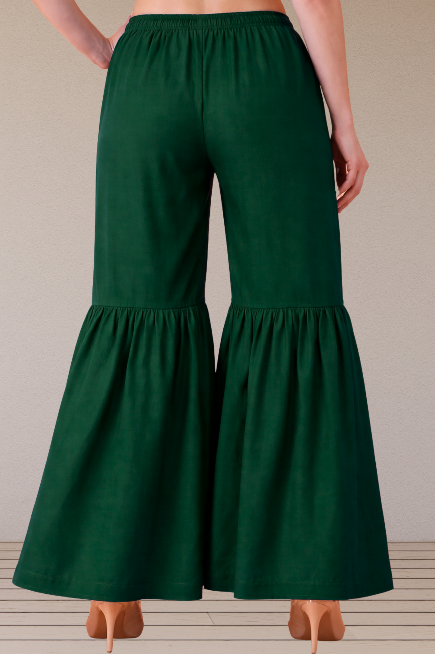 Bottle Green Rayon Frilled Sharara