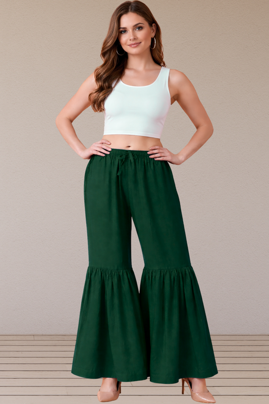 Bottle Green Rayon Frilled Sharara