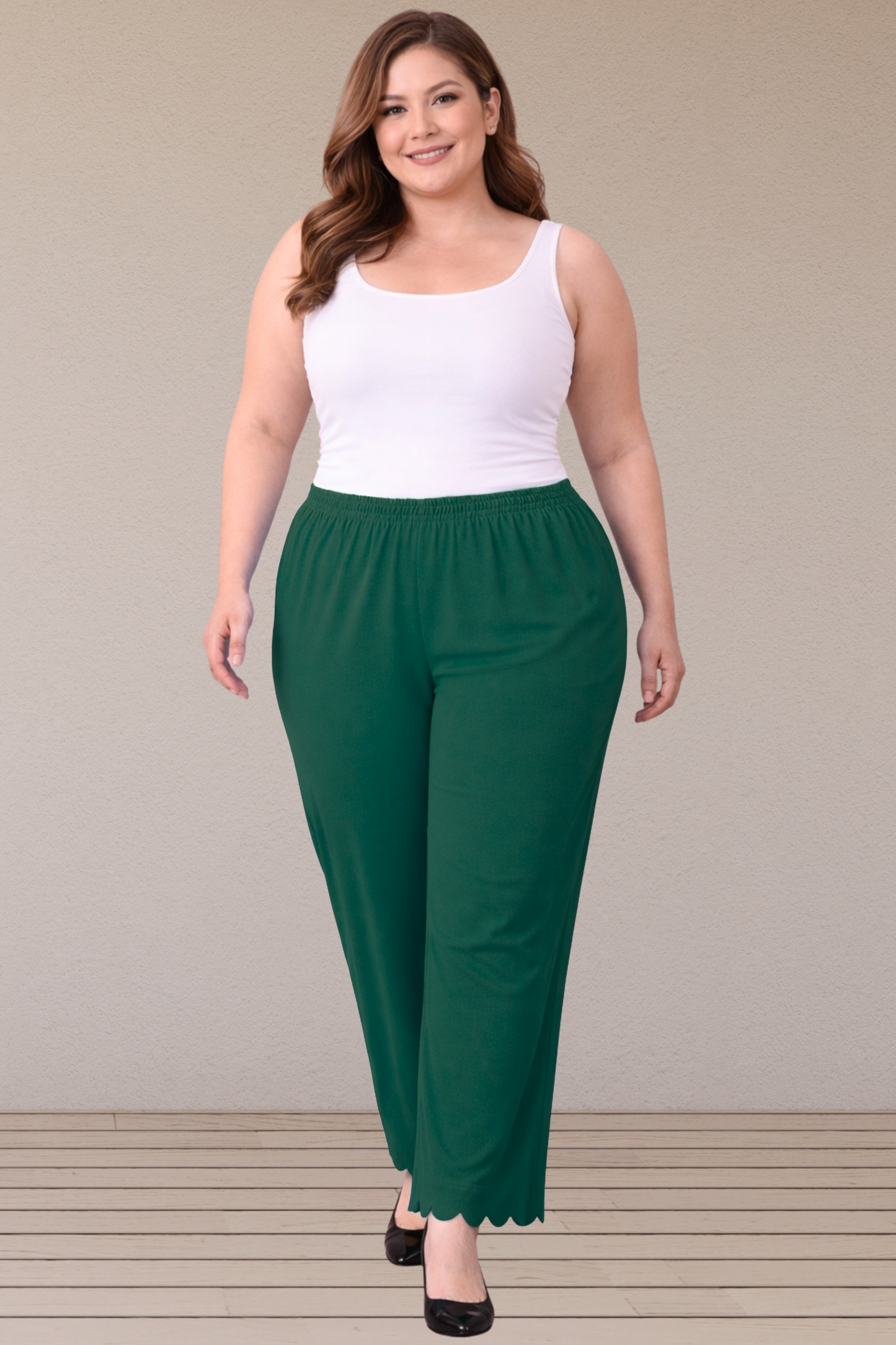 Bottle Green  Scallop Cut Rayon Kurti Pant