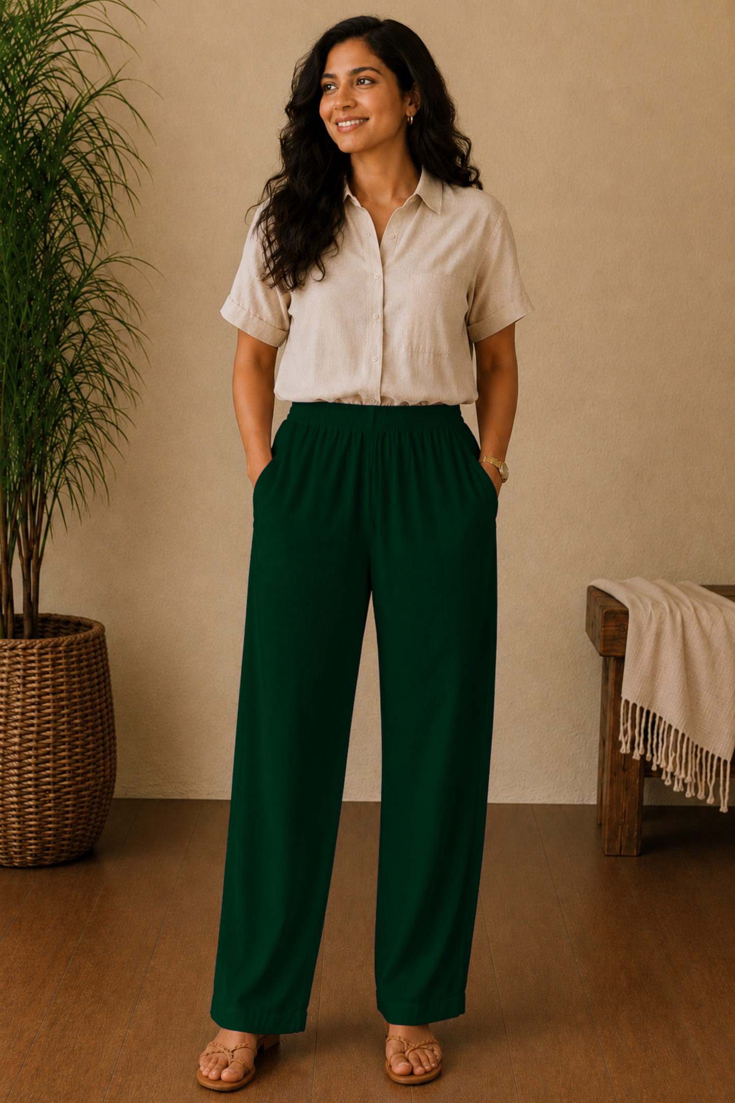 Bottle Green Rayon Kurti Pant