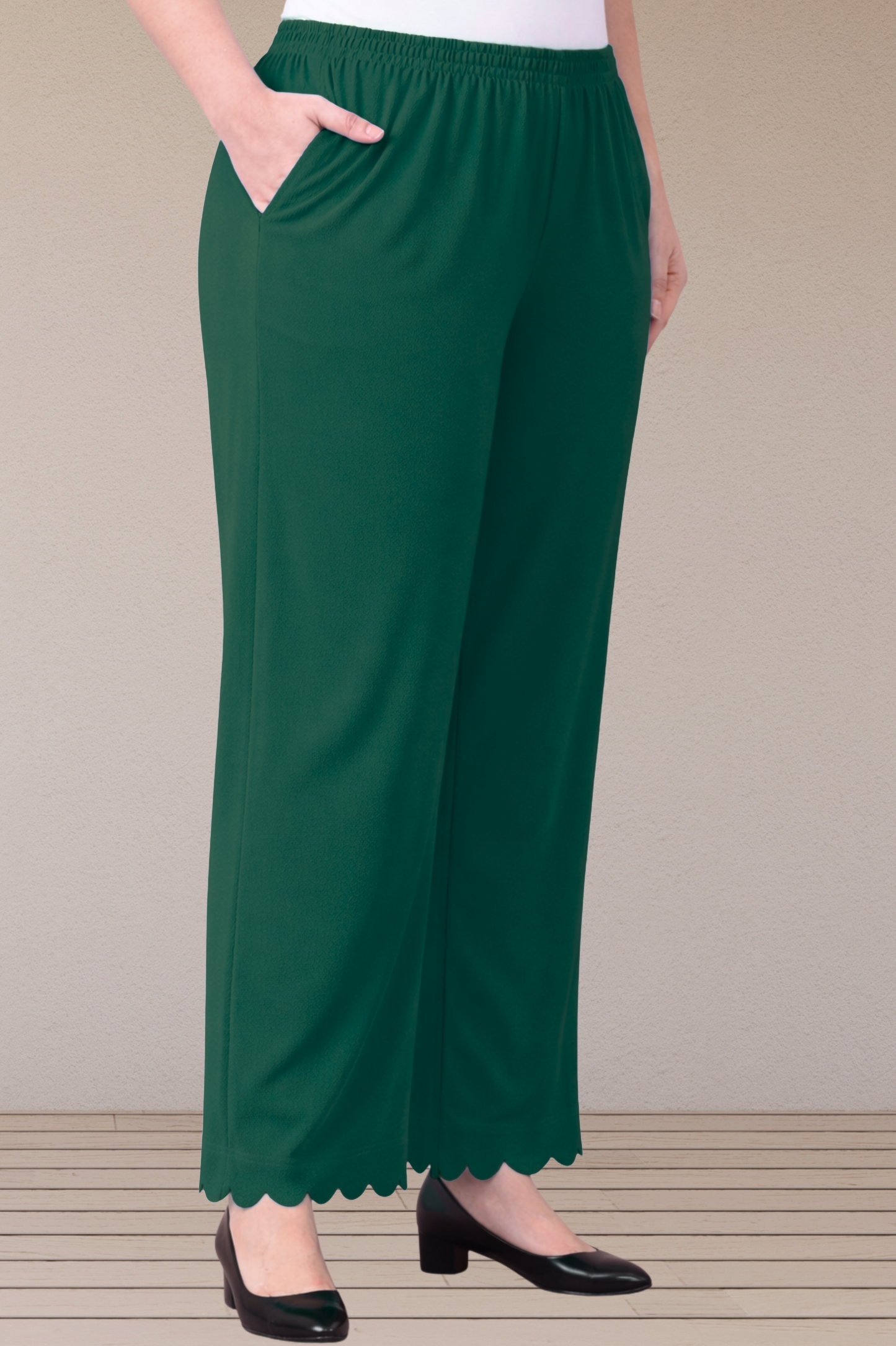 Bottle Green  Scallop Cut Rayon Kurti Pant