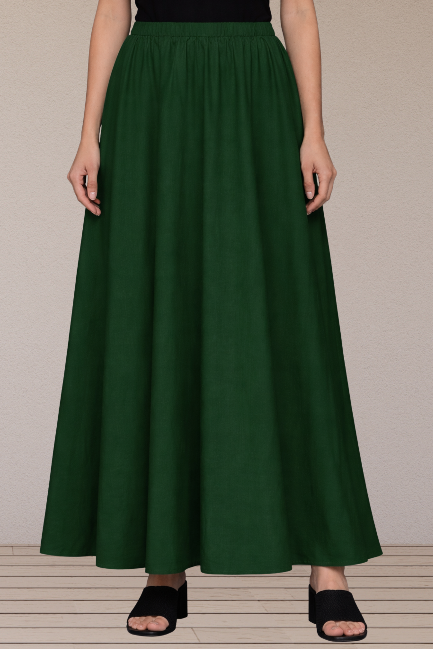 Bottle Green Rayon Long Skirt