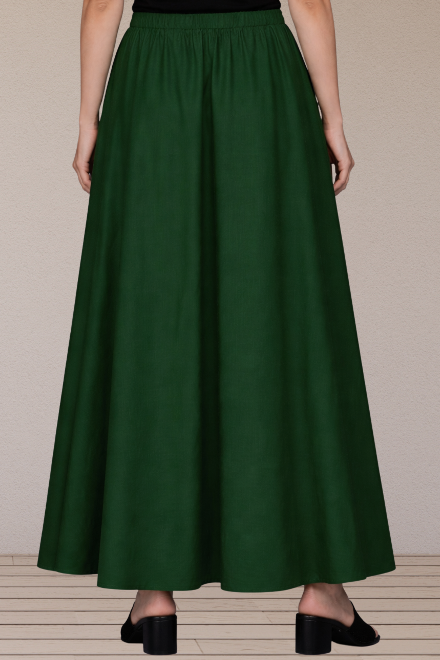 Bottle Green Rayon Long Skirt