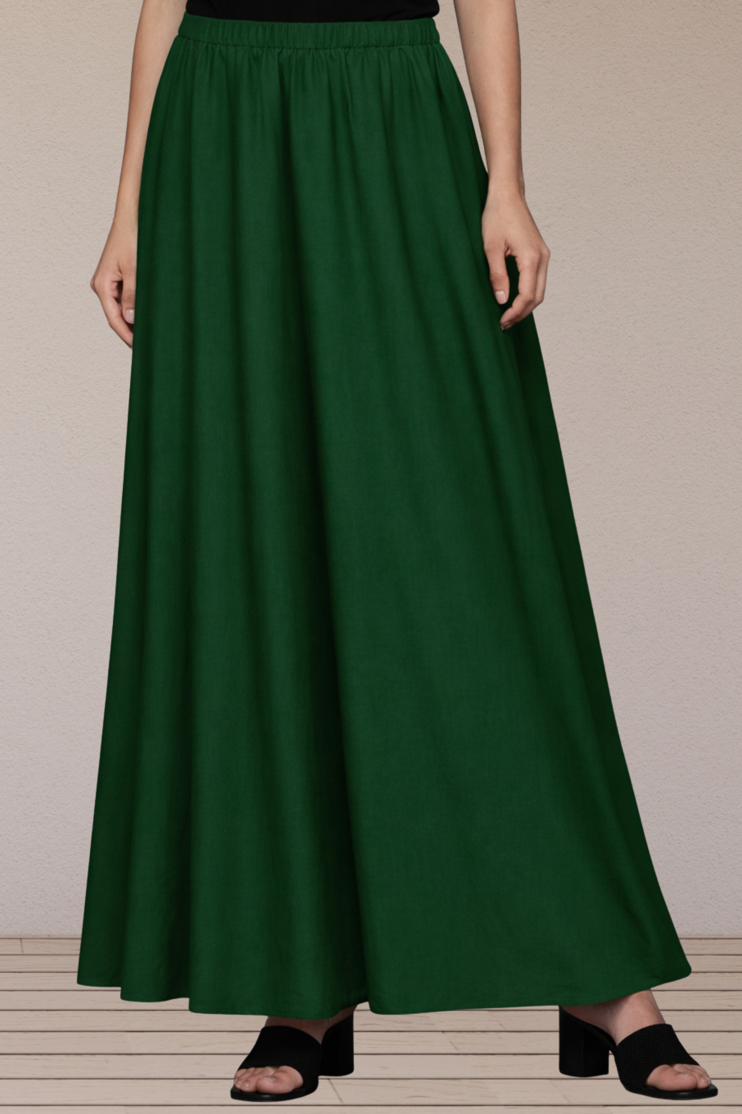 Bottle Green Rayon Long Skirt