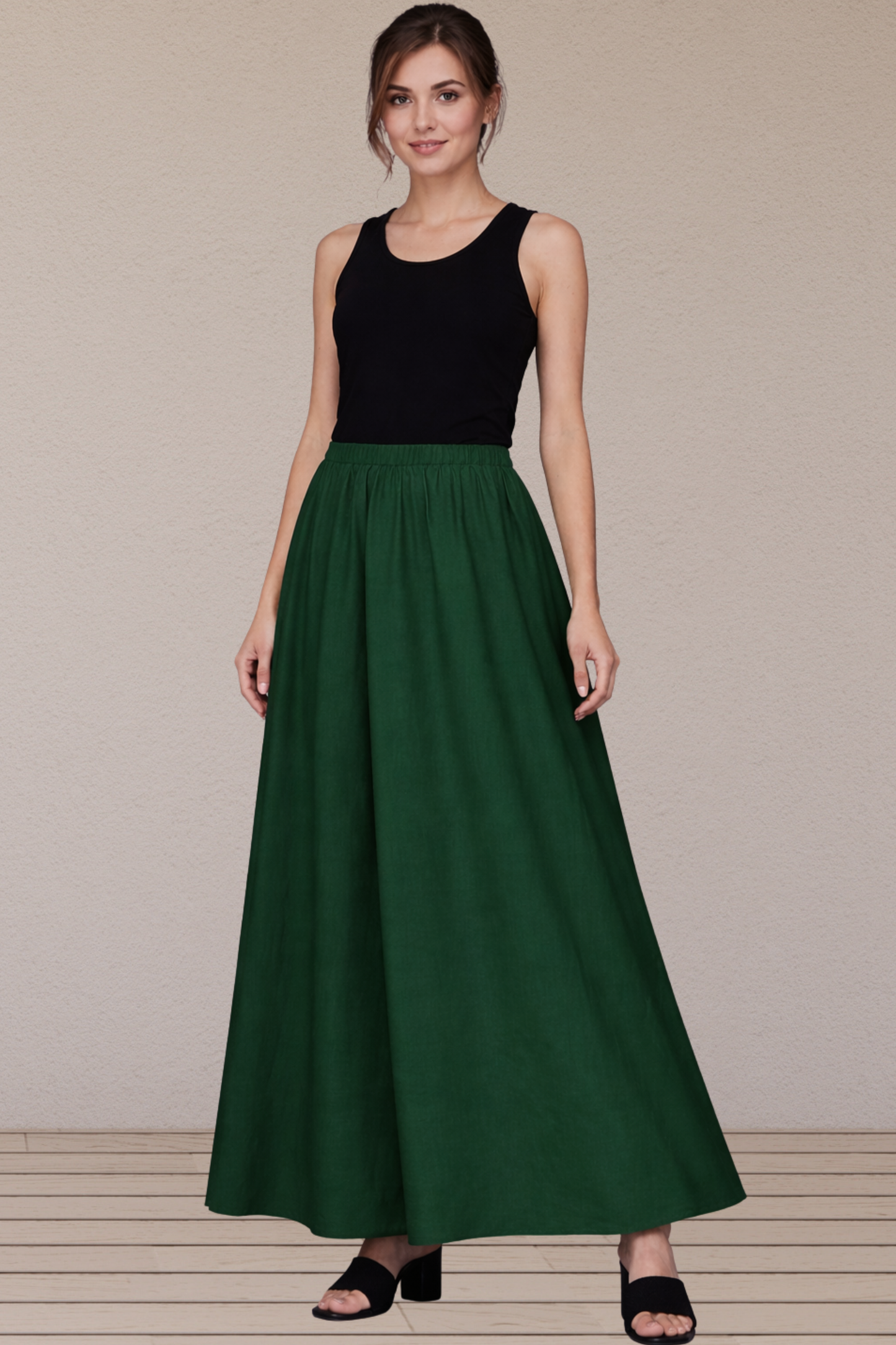 Bottle Green Rayon Long Skirt