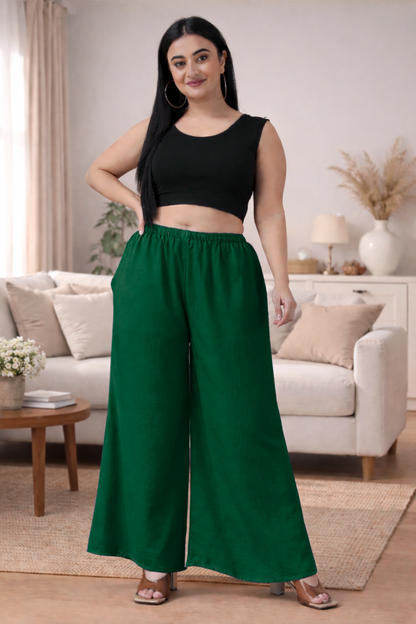 Bottle Green Rayon Loose Palazzo