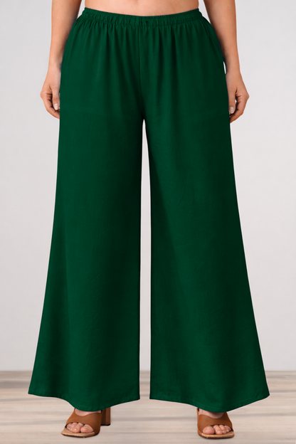 Bottle Green Rayon Loose Palazzo