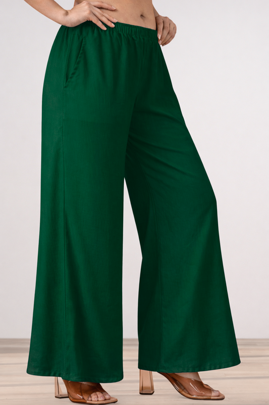 Bottle Green Rayon Loose Palazzo
