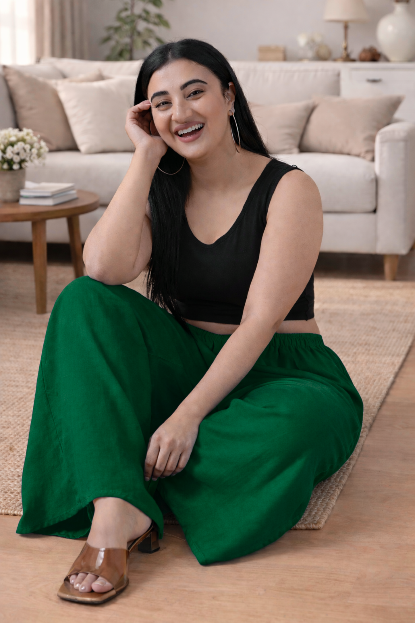 Bottle Green Rayon Loose Palazzo