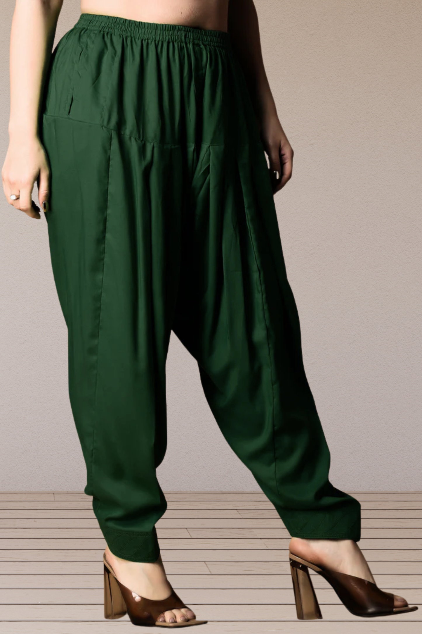 Bottle Green Rayon Pleated Salwar