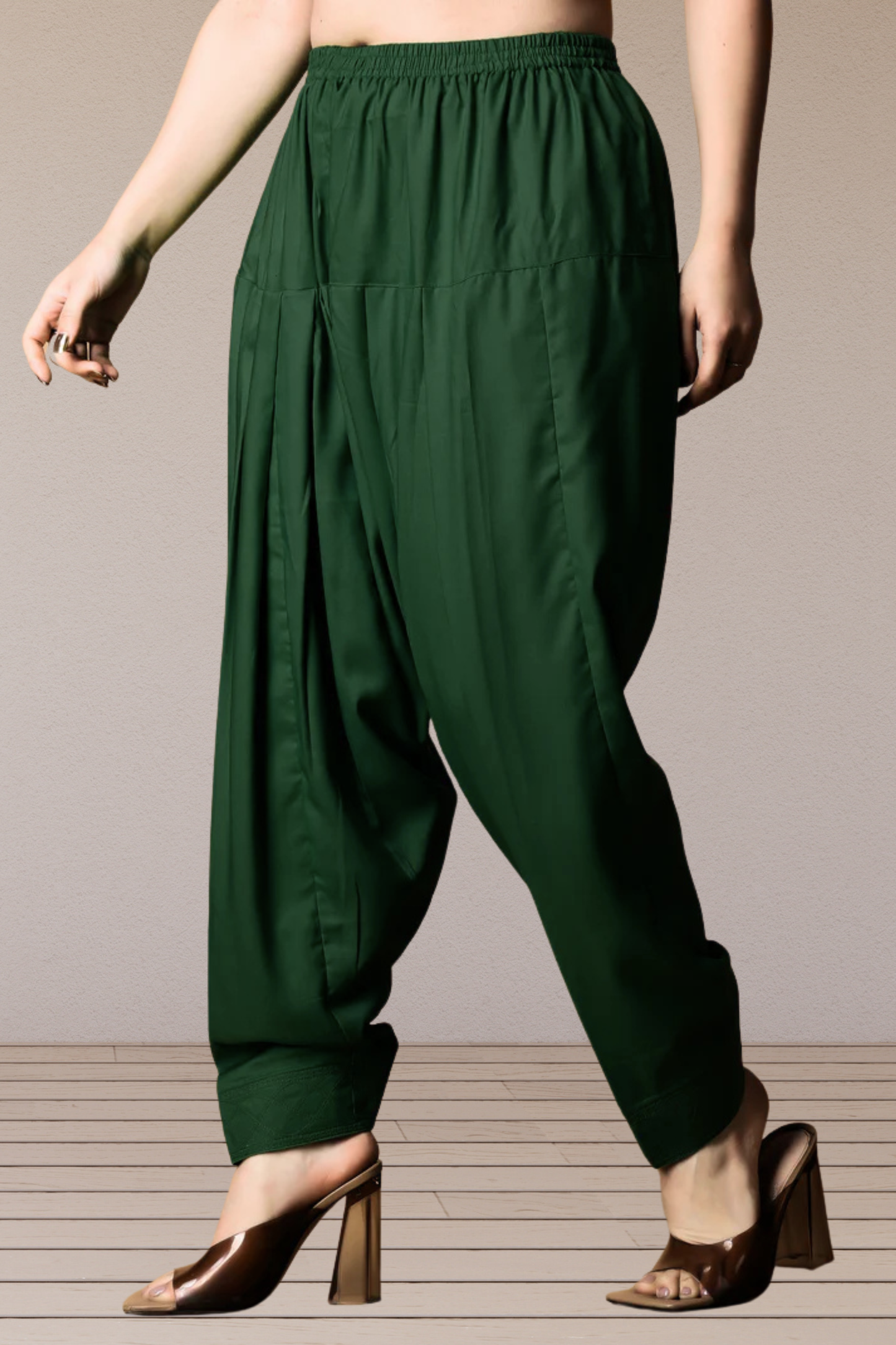 Bottle Green Rayon Pleated Salwar