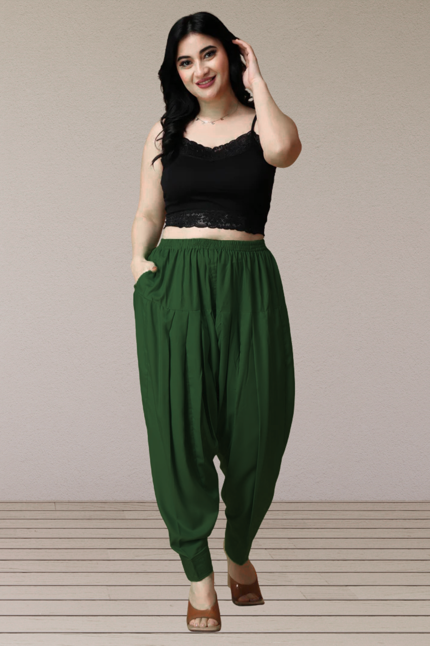 Bottle Green Rayon Pleated Salwar